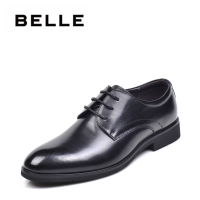Belle/百丽男鞋牛皮透气系带正装皮鞋男韩版尖头婚鞋百搭10822CM8