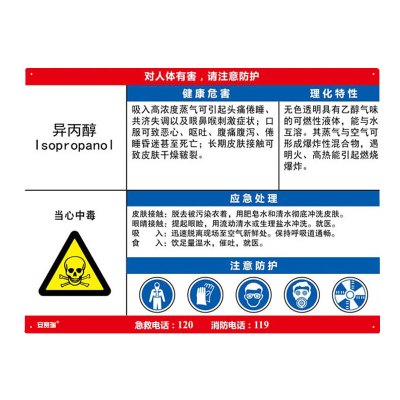 安赛瑞(SAFEWARE)职业病危害告知卡(异丙醇)60×45cm 塑料板