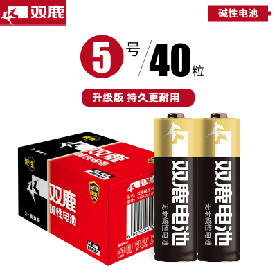 双鹿电池5号碱性电池40粒 适用于儿童玩具/遥控器/鼠标/话筒/闹钟/ 五号/LR6/AA/电池