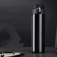 保温杯弹跳盖车载便携水杯男女学生杯子不锈钢(黑色)