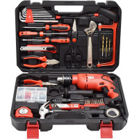 卡夫威尔 冲击电钻家用工具箱套装大号维修安装水电木工日常家居备用工具组套 108件家用电钻套装 P2796A