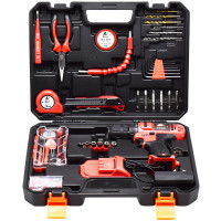 卡夫威尔 冲击电钻家用工具箱套装大号维修安装水电木工日常家居备用工具组套 112件套 18V锂电钻 P3098