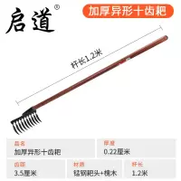 启道农具钉耙 农用草耙子园艺园林草坪松土铁耙落叶耙 异形十齿耙+1.2米槐木柄