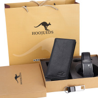 澳大利亚袋鼠HOOJUEDS皮具礼盒套装 长款钱包+腰带+钥匙扣DS1088