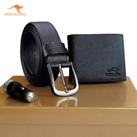 澳大利亚袋鼠HOOJUEDS皮具礼盒套装 短款钱包+针扣腰带+安全锤 DS1109