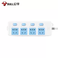 公牛(BULL)GN-315四位分控开关全长3米大孔间距带保护门新国标线芯加粗外置挂脚孔蓝白色插座插线板
