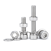 304不锈钢内六角圆柱头螺钉+螺母+平垫+弹垫组合M5套件 M5*20(200套)