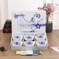 青花瓷碗套装碗筷套装 六碗六筷