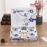 青花瓷碗套装碗筷套装 四碗四筷