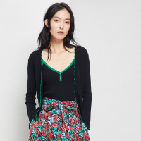 鄂尔多斯 | ERDOS春夏纯棉V领抽条长袖女士针织开衫