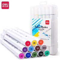 得力(deli)12色双头细杆马克笔套装 学生水彩笔双头绘画彩笔手绘漫画笔设计绘画记号笔 70700-12.