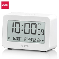 得力(deli)多功能电子闹钟 学生背光电子钟 温度计功能 白色 8839.