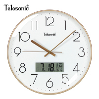天王星(Telesonic)电波钟静音挂钟客厅家用时尚大气挂表时尚北欧艺术轻奢时钟表创意挂表壁钟 14英寸日历款香槟金