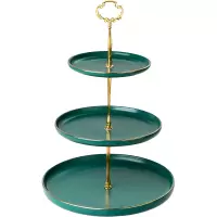 欧式祖母绿水果串盘点心盘居家三层坚果盘咖啡厅糕点盘 37*25cm