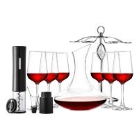 CLITON玻璃红酒杯高脚杯12件酒具套装 家用6葡萄酒杯+醒酒器+电动开瓶器+红酒瓶塞+倒酒器+酒杯架