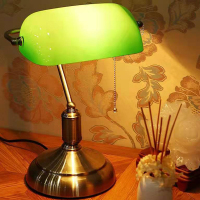 复古台灯 拉线开关 民国老式绿罩台灯
