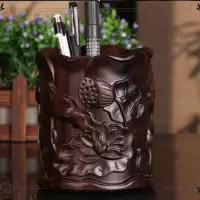 木雕笔筒摆件实木雕刻工艺品办公家居送礼品 莲花笔筒