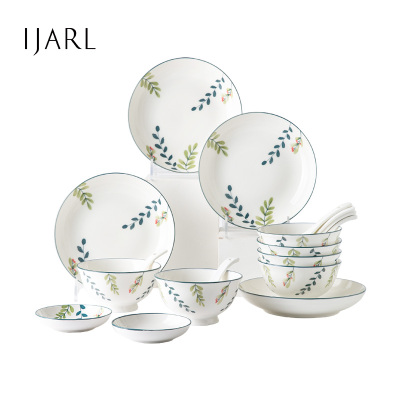 亿嘉IJARL 格拉18件套 创意中式餐具陶瓷餐盘套装平盘浅盘碟子家用菜盘米饭碗碗碟组合格拉系列