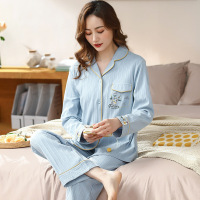 俞兆林21新款长袖睡衣女春秋纯棉韩版休闲开衫女士可外穿家居服两件套装