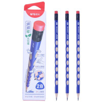 晨光(M&G)文具2B红点洞洞笔 学生三角杆木杆铅笔 儿童矫姿铅笔(带橡皮头) 12支装