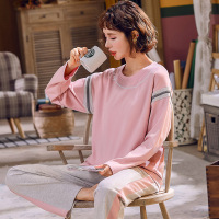 俞兆林21新款春季二件套纯棉长袖套头睡衣女全棉薄款可外穿女家居服套装