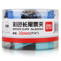 得力(deli)8553es彩色长尾票夹 32mm 筒装 (24只/筒) 票据夹/铁票夹/燕尾夹/鱼尾夹