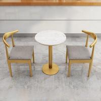 钱柜 北欧奶茶店桌椅组合 网红清新小圆桌 咖啡厅甜品店大理石洽谈桌椅