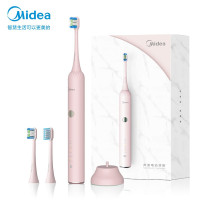 美的（Midea）电动牙刷 成人声波震动牙刷洁齿（双效刷头*2） 活力刷 情侣款 MC-AJ0203 樱花粉