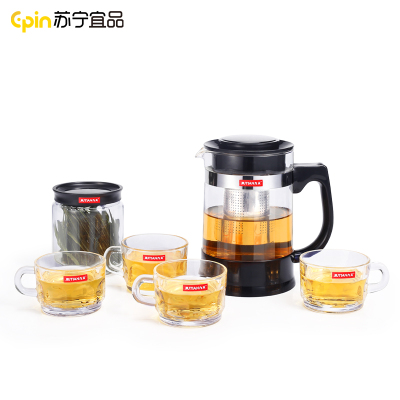 自营苏宁宜品绿茶红茶具六件套茶叶罐冷水壶套装玻璃耐热高温凉白开水咖啡牛奶杯茶壶扎壶大容量凉水壶6件套