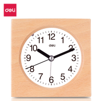 得力(deli)低噪音正方形榉木闹钟贪睡闹钟 木纹色