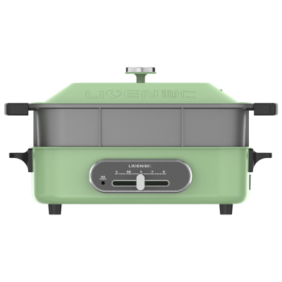 利仁(Liven)电火锅家用多功能料理锅电煮锅涮烤一体多用锅烤肉锅5L黄金容量1300W功率早餐机四档火力可调M-8绿色