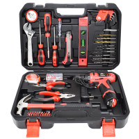 卡夫威尔 冲击电钻家用工具箱套装大号维修安装水电木工日常家居备用工具组套 115件套 12V锂电钻 P3029A