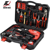 卡夫威尔 冲击电钻家用工具箱套装大号维修安装水电木工日常家居备用工具组套 94件套冲击电钻套装 P1044A