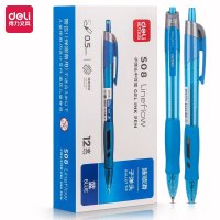 得力(deli) 臻顺滑0.5mm按动中性笔 S08 办公签字笔 子弹头 蓝色 12支/盒(一盒装)