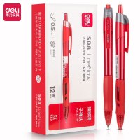 得力(deli) 臻顺滑0.5mm按动中性笔 S08 办公签字笔 子弹头 红色 12支/盒(一盒装)