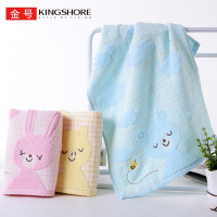 金号纯棉纱布毛巾 无捻绣花小兔子 双层格子 柔软吸水 全棉面巾
