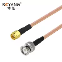 博扬 SMA公-BNC公射频连接线50欧 0.5米高频RG142超柔镀银双屏蔽SFF50-3高温线(0-6G)BY-14