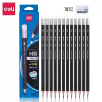 得力deliS955铅笔12支学生考试2BHB可选素描绘画专用不断芯原木六角杆铅笔简约商务办公带橡皮写字笔