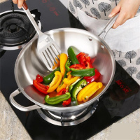 不锈钢炒锅 微烟不沾无涂层平底锅 白钢锅