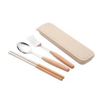 日式木柄不锈钢餐具刀叉勺筷子便携餐具(50套)