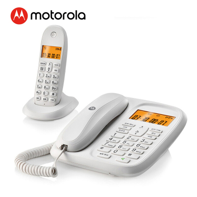 摩托罗拉数字无绳电话机 无线座机 子母机一拖一 办公家用 中文显示 双免提套装CL101C(白色)