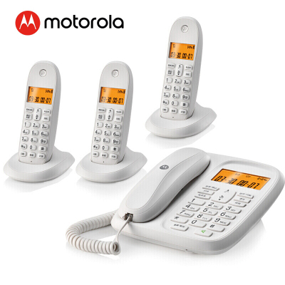 摩托罗拉数字无绳电话机 无线座机 子母机一拖三 办公家用 中文显示 双免提套装CL103C(白色)