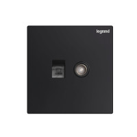 罗格朗legrand逸景系列-碳素黑插座 电脑超五类网络插座+普通TV插座