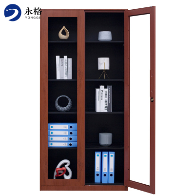 永格钢制办公室文件柜铁皮柜木纹资料档案书柜矮柜家用储物矮柜子带锁