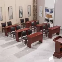 洛伊丽 大型会议室会议桌椅组合长条桌双人木皮油漆会场党员活动室培训桌演讲台实木将军椅支持定制