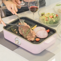 适盒A4BOX 涮烤一体锅多功能料理锅电烤炉烤肉机电火锅无烟电烤盘烤鱼家用抖音网红锅 日落粉-礼盒版(平面烤盘+六圆盘+