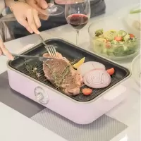 适盒A4BOX 涮烤一体锅多功能料理锅电烤炉烤肉机电火锅无烟电烤盘烤鱼家用抖音网红锅 日落粉-礼盒版(平面烤盘+六圆盘+