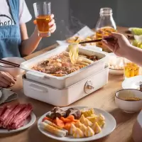 适盒A4BOX 涮烤一体锅多功能料理锅电烤炉烤肉机电火锅无烟电烤盘烤鱼家用抖音网红锅 正午白-礼盒版(平面烤盘+六圆盘+