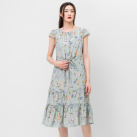 鄂尔多斯1980春夏下摆褶皱女连衣裙