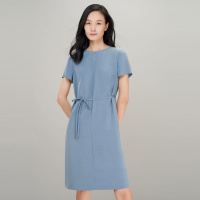 鄂尔多斯1980春夏圆领短袖收腰女连衣裙